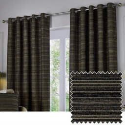 Paoletti Jupiter Chenille Jacquard Eyelet Curtain Pair Black/gold (W)168Cmx (D)137Cm