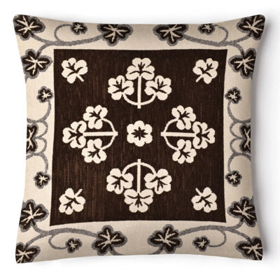 Ashley Mills Classic Floral Chenille Square Cushion, Decorative Sofa Throw Cushion With Zip Closure, Durable Chenille Weave - Chocolate