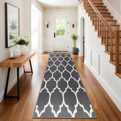 Oxford Homeware Printed Rug, Non-Slip Pet Friendly, Living Room Rugs And Hallways Runner, (Ava Grey, 60X220Cm)