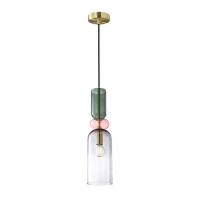 Luminosa Lighting Luminosa Manso 43Cm Slim Pendant Ceiling Light Gold With Shine With Red, Blue, Pink, Glass Shade - image 1