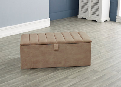 Urban Textures Plush Velvet Panelled Ottoman Storage Box - Mink - image 1