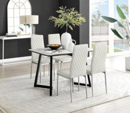 Furniturebox Uk Carson White Marble Effect Dining Table & 4 Cream Velvet Milan Chairs - thumbnail 1