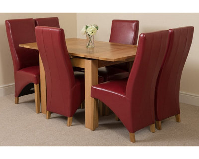 That's Furniture Richmond 90Cm - 150Cm Square Oak Extending Dining Table And 6 Chairs Dining Set With Lola Burgundy Leather Chairs - image 1