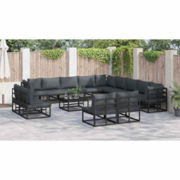 Berkfield Garden Sofa Set With Cushion 14 Pcs Black Aluminium - thumbnail 6