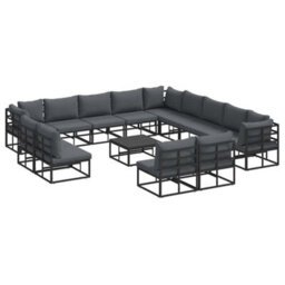 Berkfield Garden Sofa Set With Cushion 14 Pcs Black Aluminium - thumbnail 2