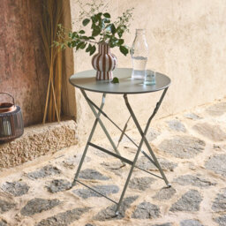 Sweeek - Folding Metal Bistro Garden Table Diam.60Cm Seats 2 Emilia 60Cm Khaki Green 60X60X71 Cm - thumbnail 2