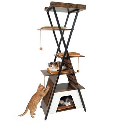 Cat Tree For Indoor Cats 185Cm Wooden Multi Level Cat Tower With Large Condo - image 1