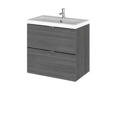 Hudson Reed Fusion Wall Hung 2 Drawer Vanity Unit & Polymarble Basin, Sink Vanity Unit, Anthracite Woodgrain, 600mm - image 1