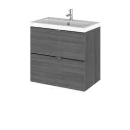 Hudson Reed Fusion Wall Hung 2 Drawer Vanity Unit & Polymarble Basin, Sink Vanity Unit, Anthracite Woodgrain, 600mm - thumbnail 1