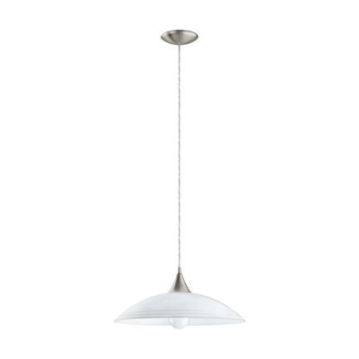 Satin Nickel Pendant Ceiling Light With White Glass Shade - E27 Bulb Compatible - image 1
