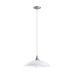 Satin Nickel Pendant Ceiling Light With White Glass Shade - E27 Bulb Compatible - thumbnail 1