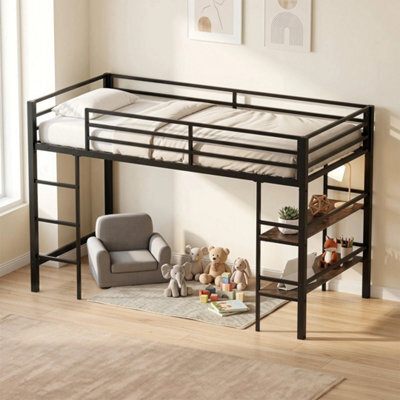 Single Size Metal Loft Bed Frame With Under Bed Shelves - image 1