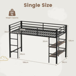 Single Size Metal Loft Bed Frame With Under Bed Shelves - thumbnail 2