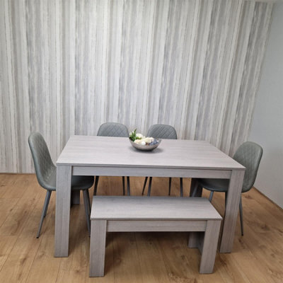 Kosy Koala Modern Grey Rectangle Dining Table Set With 4 Grey Gem Chairs And 1 Bench Dining Room Furniture - image 1