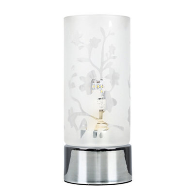 Valuelights Modern Floral Design Glass & Polished Chrome Touch Table Lamp - Includes 3W Led Dimmable G9 Bulb 6000K Cool White