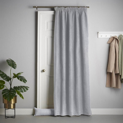 Luxury Living Velvet Chenille Thermal Fleece Lined Pencil Pleat Top Door Curtain 137Cm X 213Cm Silver - image 1