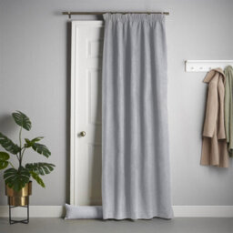Luxury Living Velvet Chenille Thermal Fleece Lined Pencil Pleat Top Door Curtain 137Cm X 213Cm Silver - thumbnail 1