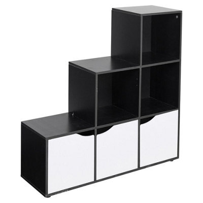Urbn-Living Urbnliving Height 90.5Cm 6 Cube Step Storage Black Bookcase And White Doors For Home Office Organizer Display Shelf Unit - image 1