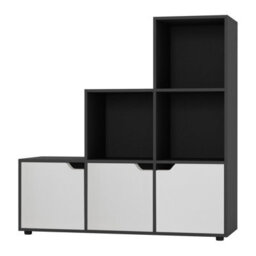 Urbn-Living Urbnliving Height 90.5Cm 6 Cube Step Storage Black Bookcase And White Doors For Home Office Organizer Display Shelf Unit - thumbnail 4