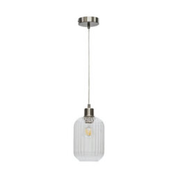 First Choice Lighting Set Of 2 Batley - Clear Ribbed Glass With Satin Nickel Pendant Fitting - thumbnail 2