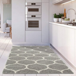 The Rugs Moroccan Shaggy Rugs And Runners Soft Fluffy Trellis Design High Pile Grey And Ivory  Living Room Kitchen Hallway 610 - thumbnail 6