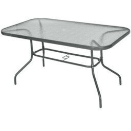 Outsunny Metal Garden Dining Table Outdoor Patio W/ Glass, Umbrella Hole - thumbnail 2