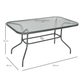 Outsunny Metal Garden Dining Table Outdoor Patio W/ Glass, Umbrella Hole - thumbnail 3