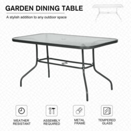 Outsunny Metal Garden Dining Table Outdoor Patio W/ Glass, Umbrella Hole - thumbnail 7