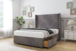"Sloomy Devonshire Slate Naples Divan Bed With Mattress 2 Drawers Foot-End With 54"" Wingback Headboard 5' King" - thumbnail 3
