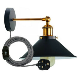 Industrial Matt Black Plug-In Wall Light - thumbnail 1