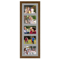 AK Frames 26X8 Dark Oak Modern Multi Photo Frame With Silver Mount - Holds 5 Apertures (5X) 6X4 Photos - thumbnail 1