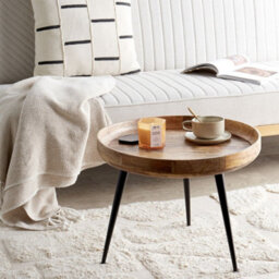 Beliani Light Brown Mango Top Coffee Table With Black Tripod Base And Raised Edges, 51Cm Round - thumbnail 2
