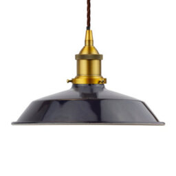Navy Blue Small Trinity Metal Painted Dome Pendant Light With Antique Gold Lamp Holder And Brown Twisted Cable - Se Home - thumbnail 1
