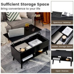 Lift Top Coffee Table Modern Flip Top Cocktail Table Wooden Pull Up Center Table - thumbnail 3