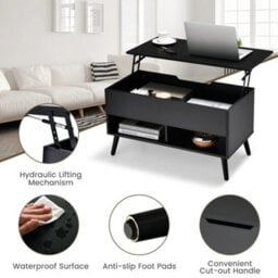 Lift Top Coffee Table Modern Flip Top Cocktail Table Wooden Pull Up Center Table - thumbnail 4