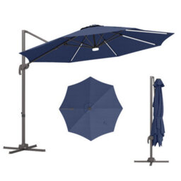 Outsunny 3 M Led Cantilever Parasol Outdoor With Base Solar Lights Blue - thumbnail 2