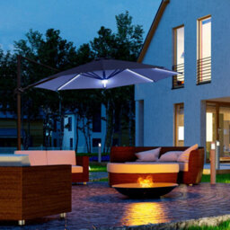Outsunny 3 M Led Cantilever Parasol Outdoor With Base Solar Lights Blue - thumbnail 1