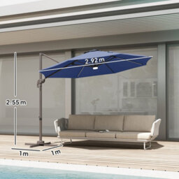 Outsunny 3 M Led Cantilever Parasol Outdoor With Base Solar Lights Blue - thumbnail 3
