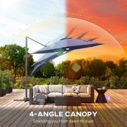 Outsunny 3 M Led Cantilever Parasol Outdoor With Base Solar Lights Blue - thumbnail 7