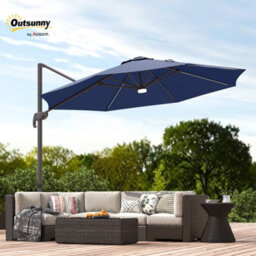 Outsunny 3 M Led Cantilever Parasol Outdoor With Base Solar Lights Blue - thumbnail 9