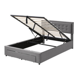 BTM Upholstered Bed Double Bed 4Ft6 135X190 Cm Velvet Fabric Large Storage Slats Headboard Without Mattress Grey - thumbnail 7