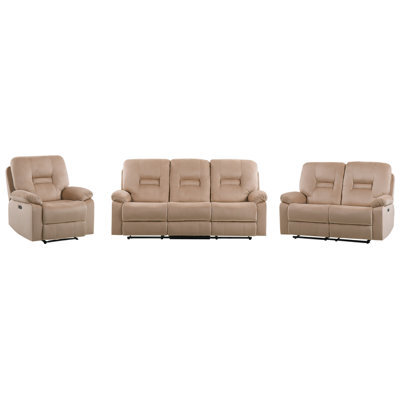 Beliani Electric Recliner Living Room Set 6 Seater Bergen Velvet Light Beige With Usb Port - image 1