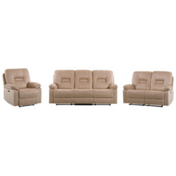 Beliani Electric Recliner Living Room Set 6 Seater Bergen Velvet Light Beige With Usb Port - thumbnail 1
