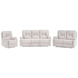 Beliani Electric Recliner Living Room Set 6 Seater Bergen Velvet Light Beige With Usb Port - thumbnail 4