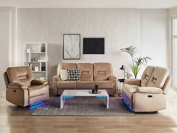 Beliani Electric Recliner Living Room Set 6 Seater Bergen Velvet Light Beige With Usb Port - thumbnail 2