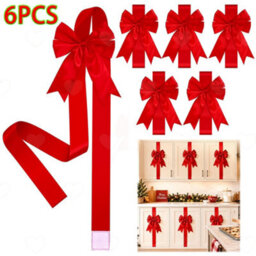 Amorly 6Pcs Large Red Velvet Cabinet Door Bows, Decorative Ribbon Ornaments For Thanksgiving, Halloween Christmas Party Home Decorations - thumbnail 1