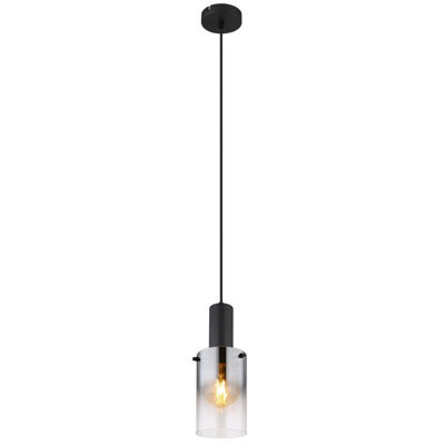 Luminosa Lighting Luminosa Florentina Slim Pendant Ceiling Light Matt Black Smoke Glass Shade 1X E27 - image 1