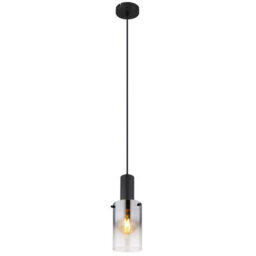 Luminosa Lighting Luminosa Florentina Slim Pendant Ceiling Light Matt Black Smoke Glass Shade 1X E27 - thumbnail 1