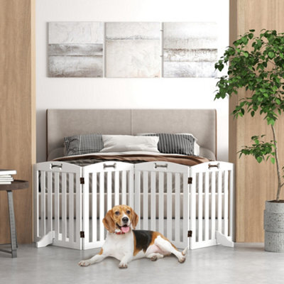 Pawhut Wooden Dog Gate, Freestanding Pet Gate With Support Feet, White - image 1