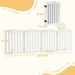 Pawhut Wooden Dog Gate, Freestanding Pet Gate With Support Feet, White - thumbnail 3